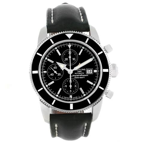 breitling superocean black leather strap